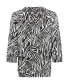 Women's Cotton Blend 3/4 Sleeve Zebra Print Tie-Neck T-Shirt