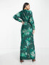 ASOS DESIGN Tall high neck maxi dress with green floral burnout print