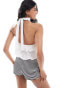 Фото #4 товара COLLUSION poplin shirred plunge halter top in white