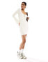 Miss Selfridge rib knit lace up square neck flare sleeve mini dress in cream