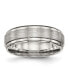 Stainless Steel Brushed and Polished 7mm Ridged Edge Band Ring