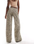 Фото #2 товара Stradivarius tie waist linen look trouser in leopard print