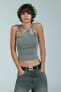 BUCKLED WASHED-EFFECT RIBBED TOP