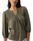 Фото #2 товара Women's Cotton Smocked 3/4-Sleeve Split-Neck Top