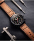 ფოტო #2 პროდუქტის Men's Hawker Hurricane Carey Dual Time Debden Brown Genuine Leather Strap Watch 43mm