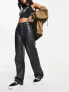 ONLY high waisted faux leather contrast stitch dad trousers in black