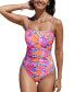 Фото #1 товара Women's Floral Square Neck Ruched One-Piece
