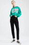 Фото #7 товара Slogan Baskılı Kapüşonlu Oversize Fit Crop Sweatshirt