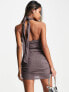 Фото #3 товара Public Desire halterneck drape mini dress in washed brown