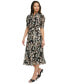 Фото #2 товара Women's Printed Puff-Sleeve Button-Front Dress