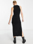 Bershka ring detail cut out knitted midi dress in black