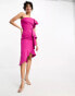 Фото #6 товара True Violet one shoulder ruffle midi dress in fuchsia