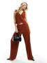 Vero Moda plisse wide leg trouser co-ord in rust