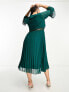 Фото #4 товара ASOS DESIGN Curve lace insert pleated midi dress with embroidery in forest green