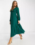 Фото #2 товара ASOS DESIGN pleated bodice plunge neck midi dress in forest green