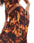 ASOS DESIGN co-ord double layer slinky maxi skirt in orange print