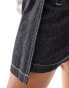 COLLUSION Plus wrap mini skort in lightweight denim with contrast stitch