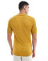 ASOS DESIGN knitted short sleeve polo with diamond texture in mustard