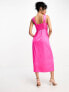 Y.A.S satin knot front cut out satin midi dress in bright pink