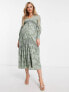 Фото #4 товара ASOS DESIGN Maternity button through midi shirt dress with lace inserts in burnout in khaki