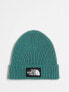 The North Face Logo patch cuffed beanie in sage green