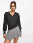 Фото #2 товара Object knitted rib v neck jumper in dark grey