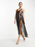 Фото #7 товара Miss Selfridge festival sheer mesh embroidered midi dress in black