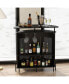 4-Tier Liquor Bar Table with 3 Glass Holders and Storage Shelves-Black