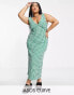 Фото #2 товара ASOS DESIGN Curve v neck midi slip sundress in green textured gingham