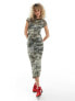 COLLUSION cap sleeve camo print maxi dress in green