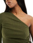 NA-KD one sleeve asymmetric hem top in khaki