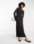 ASOS DESIGN Tall ribbed long sleeve midi dress with crochet insert in black