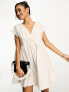 Фото #1 товара ASOS DESIGN cotton v neck mini smock dress in cream