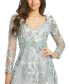 Women's Embellished Illusion Long Sleeve A Line Dress
