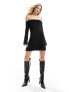 Фото #10 товара ASOS DESIGN bow front bardot mini dress in black