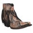 Tony Lama Anahi Fringe Snake Snip Toe Cowboy Booties Womens Brown Casual Boots V