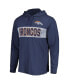 Фото #2 товара Men's Navy Distressed Denver Broncos Field Franklin Hooded Long Sleeve T-shirt