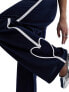 Monki heart stripe straight leg track pant trouser in navy and white