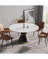 Фото #1 товара 59.05" Modern Artificial Stone Round Black Carbon Steel Base Dining Table-Can Accommodate 6 People