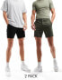 Фото #1 товара ASOS DESIGN 2 pack slim chino shorts in mid length in dark khaki and black