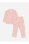 LCW baby Polo Yaka Uzun Kollu Çiçekli Kız Bebek Pijama Takım
