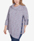 ფოტო #3 პროდუქტის Plus Size Split Cowl Neck Speckled Chenille Asymmetric Knit Top