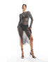 Heiress Beverly Hills premium all over diamante mesh maxi side split dress in black - фото #8