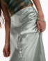 Topshop asymmetric maxi skirt with ruched panel in light green