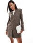 & Other Stories tailored tweed blazer mini dress in brown dogtooth check