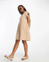 Фото #3 товара Pieces linen v-neck mini dress in beige