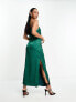 Фото #3 товара Pretty Lavish asymmetric ruched satin midaxi dress in emerald
