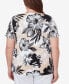Фото #4 товара Plus Size Pleated Neck Bold Floral Short Sleeve Tee