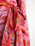 Фото #4 товара Never Fully Dressed contrast wrap midi dress in pink and red chilli print