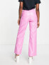 Фото #3 товара Miss Selfridge patent croc straight leg trouser with side split hem in pink